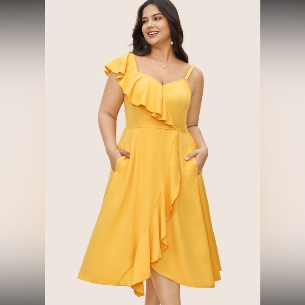 BloomChic Citrus Solid Ruffle Trim Surplice Neck Dress